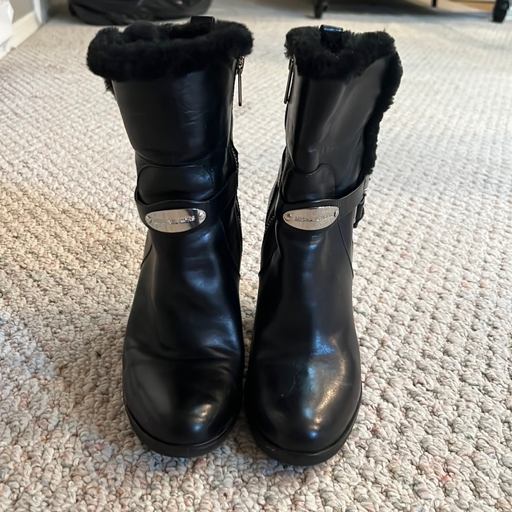 Black fur ankle Michael Kors booties